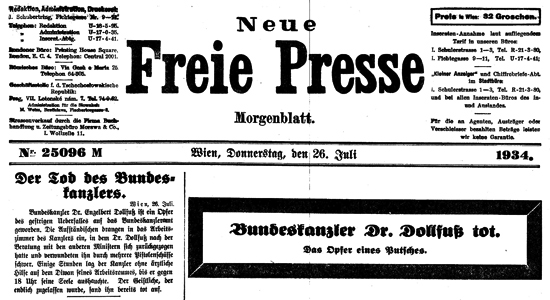 Cover of the "Freie Presse" - Dollfuß's death