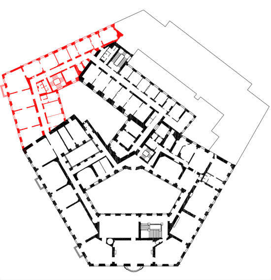 Plan: the extensions toward Löwelstraße and Metastasiogasse